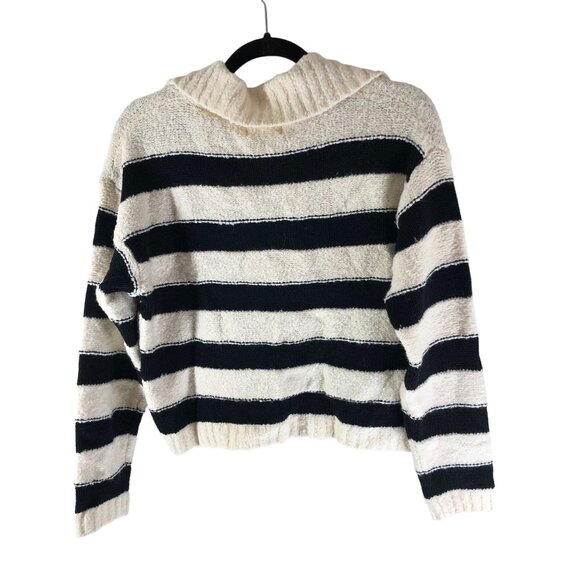 Universal Thread Womens Striped Cropped V-Neck Polo Sweater Ivory Black Size S - Picture 3 of 6